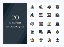 20 líneas de gestión de tareas y proyectos llenos de icono para la presentación vector