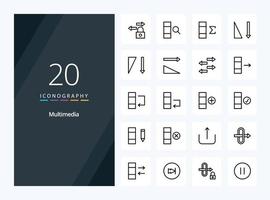 20 icono de esquema multimedia para presentación vector