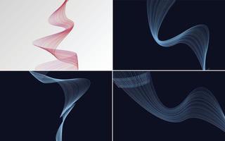 Set of 4 geometric wave pattern background Abstract waving line vector