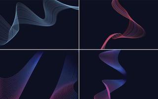 Set of 4 geometric wave pattern background Abstract waving line vector