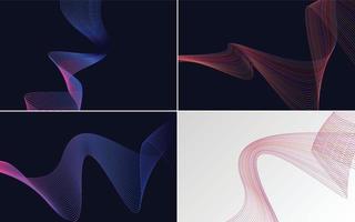 Set of 4 geometric wave pattern background Abstract waving line vector