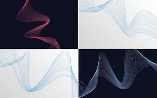 Set of 4 geometric wave pattern background Abstract waving line vector