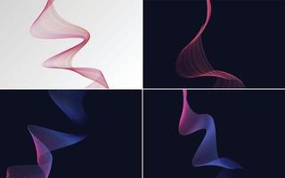 Set of 4 geometric wave pattern background Abstract waving line vector