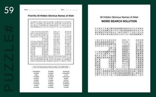 namegodasmaularabicreligionword puzzleEducationalcrosswordenglishactivitykids sheetbrainteaserquizsearch taskactivity challengeworksheet vector