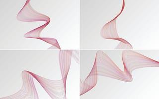 Set of 4 geometric wave pattern background Abstract waving line vector