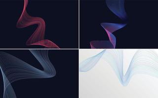 Set of 4 geometric wave pattern background Abstract waving line vector