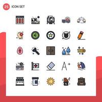 Pictogram Set of 25 Simple Filled line Flat Colors of game machine dashboard projector money Editable Vector Design Elements