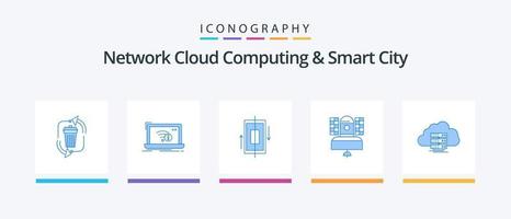 Network Cloud Computing And Smart City Blue 5 Icon Pack Including broadcast. smartphone. internet. phone. synchronization. Creative Icons Design vector