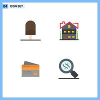 paquete de 4 iconos planos creativos y tarjetas de construcción de cocina bancaria elementos de diseño vectorial editables vector