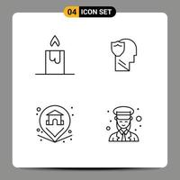 Group of 4 Modern Filledline Flat Colors Set for candle property secure data female Editable Vector Design Elements