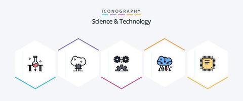 paquete de iconos de ciencia y tecnología de 25 líneas completas que incluye almacenamiento en la nube. respaldo en la nube. servidor en la nube. tecnología. ciencia ingeniera vector