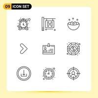 Pictogram Set of 9 Simple Outlines of business direction celebration forward arrow Editable Vector Design Elements