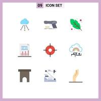 Modern Set of 9 Flat Colors and symbols such as gps file weapon document analytics Editable Vector Design Elements