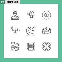 Outline Pack of 9 Universal Symbols of house service bulb wifi basic Editable Vector Design Elements