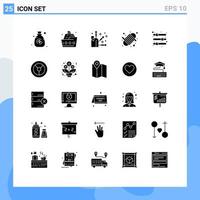 Group of 25 Modern Solid Glyphs Set for options configuration acupuncture yarn equipment Editable Vector Design Elements