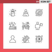9 Thematic Vector Outlines and Editable Symbols of avatar office no desk spa Editable Vector Design Elements