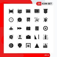 25 Universal Solid Glyph Signs Symbols of plan design security blueprint music Editable Vector Design Elements