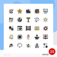 Filled line Flat Color Pack of 25 Universal Symbols of sync time train product executive Editable Vector Design Elements