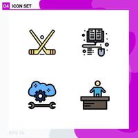 Pack of 4 creative Filledline Flat Colors of emblem cloud preferences stick distance learning cloud settings Editable Vector Design Elements