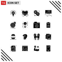 Group of 16 Modern Solid Glyphs Set for business hardware answer devices condition Editable Vector Design Elements