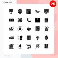 25 User Interface Solid Glyph Pack of modern Signs and Symbols of computer spring process plant growth Editable Vector Design Elements