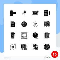 Modern Set of 16 Solid Glyphs and symbols such as test school blueprint research hardware Editable Vector Design Elements