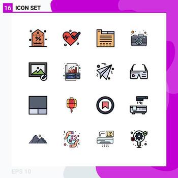 Mobile Interface Flat Color Filled Line Set of 16 Pictograms of image capture tab picture camera Editable Creative Vector Design Elements