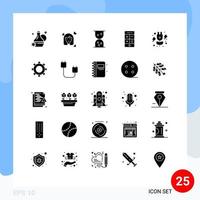 25 User Interface Solid Glyph Pack of modern Signs and Symbols of gear power sand clock green technology Editable Vector Design Elements