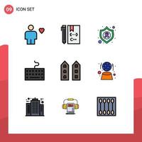 Universal Icon Symbols Group of 9 Modern Filledline Flat Colors of buildings keyboard develop hardware shield Editable Vector Design Elements