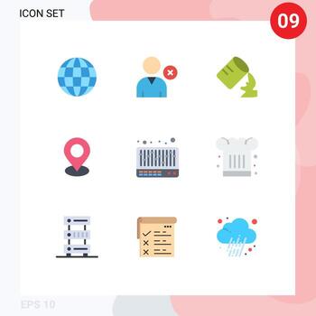 paquete de interfaz de usuario de 9 colores planos básicos de elementos de diseño vectorial editables de pin de música húmeda de chef vector