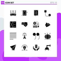 Mobile Interface Solid Glyph Set of 16 Pictograms of cord computers pray bookmark islam Editable Vector Design Elements