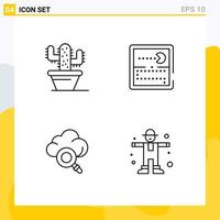 Mobile Interface Line Set of 4 Pictograms of cactus technology competition play farming Editable Vector Design Elements