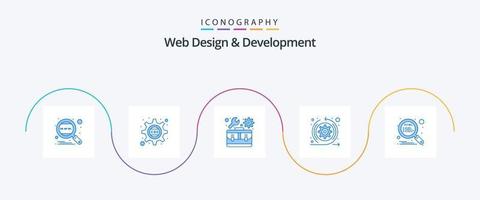 paquete de iconos azul 5 de diseño y desarrollo web que incluye html. melé. equipo css. flechas ajustes vector