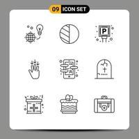 9 Thematic Vector Outlines and Editable Symbols of chat gestures car arrow finger Editable Vector Design Elements