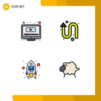4 Thematic Vector Filledline Flat Colors and Editable Symbols of computer envelope youtube up seo Editable Vector Design Elements