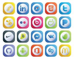 20 Social Media Icon Pack Including messenger nike twitter pandora beats pill vector