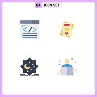 User Interface Pack of 4 Basic Flat Icons of browser card web design valentines day cresent Editable Vector Design Elements