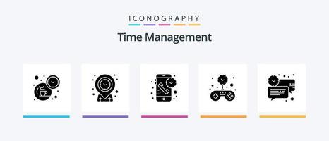 Time Management Glyph 5 Icon Pack Including bubble. solid. call. game. time. Creative Icons Design vector