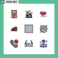 9 User Interface Filledline Flat Color Pack of modern Signs and Symbols of weather fog love appartment house Editable Vector Design Elements