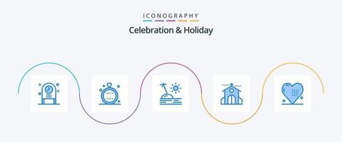 Celebration and Holiday Blue 5 Icon Pack Including wedding. event. wedding. church. vacation vector