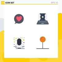 Group of 4 Modern Flat Icons Set for chat star applied science technic microphone Editable Vector Design Elements