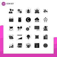 Pack of 25 Modern Solid Glyphs Signs and Symbols for Web Print Media such as love education euro back bell Editable Vector Design Elements