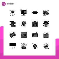 Pack of 16 Modern Solid Glyphs Signs and Symbols for Web Print Media such as book transport progress time man Editable Vector Design Elements