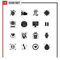 Solid Glyph Pack of 16 Universal Symbols of mirror science currency network database Editable Vector Design Elements