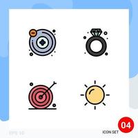 grupo de 4 signos y símbolos de colores planos de línea rellena para átomos objetivo diamante boda objetivo elementos de diseño vectorial editables vector