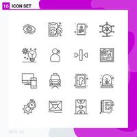 Pictogram Set of 16 Simple Outlines of info data chemical finance cash receipt Editable Vector Design Elements