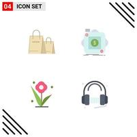 Set of 4 Vector Flat Icons on Grid for bag flower shop app rose Editable Vector Design Elements
