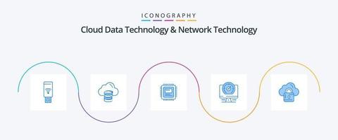 Cloud Data Technology And Network Technology Blue 5 Icon Pack Including network . location. cpu. timer. compass vector