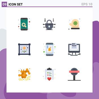 Universal Icon Symbols Group of 9 Modern Flat Colors of computer reminder flower notification hobby Editable Vector Design Elements