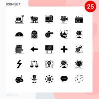 Mobile Interface Solid Glyph Set of 25 Pictograms of configure movie coding film camera Editable Vector Design Elements